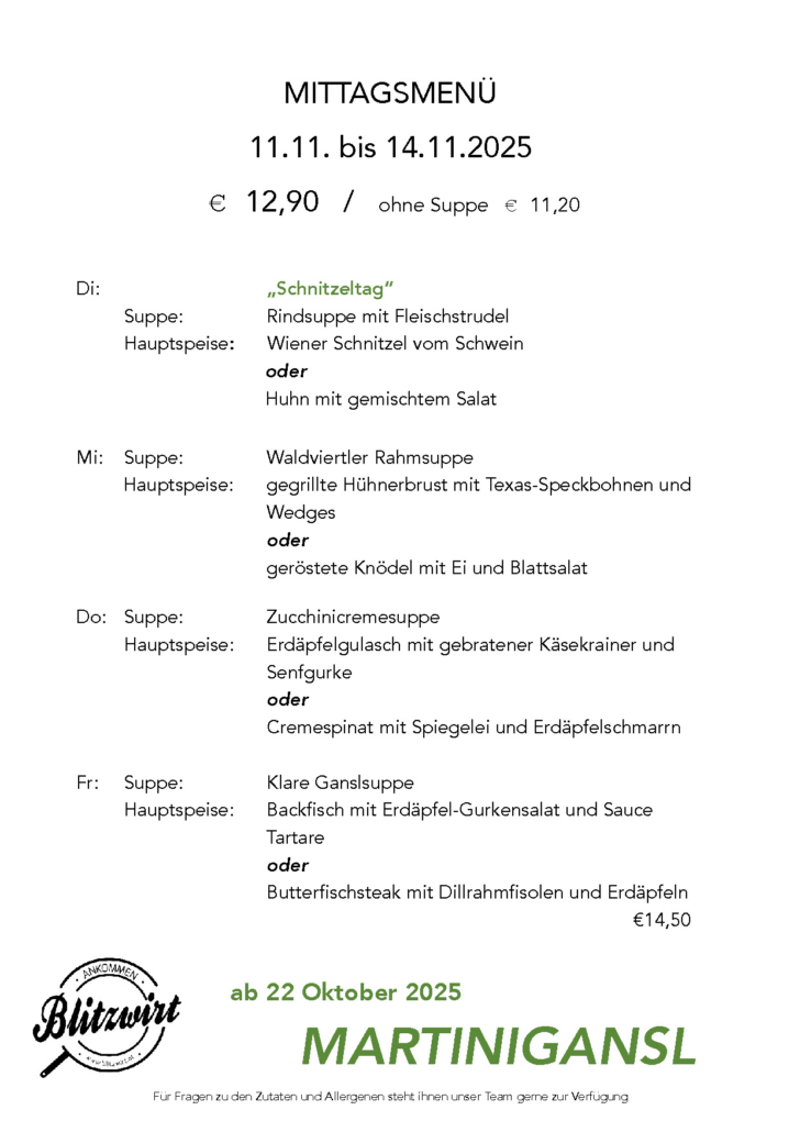 Blitzwirt Menü 11.11.-14.11.25