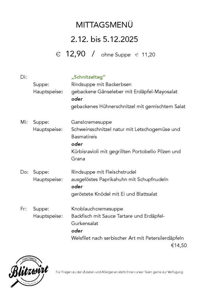 Blitzwirt Menü 2.12.-5.12.25